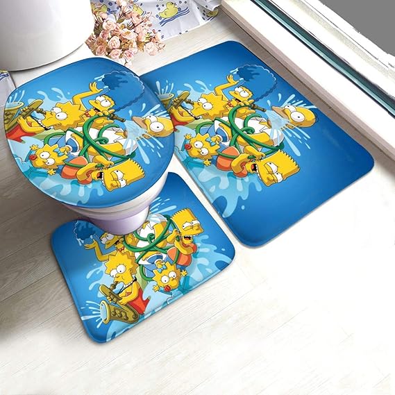 Hzzzzz The Simpsons Cartoon Anime Bath Mat 3 Piece Set，Bathroom Carpet