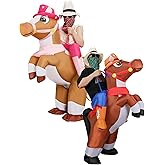 RoundFunny Halloween Inflatable Horse Costume Adult Blow up Horse Riding Cowboy Costume for Men Women