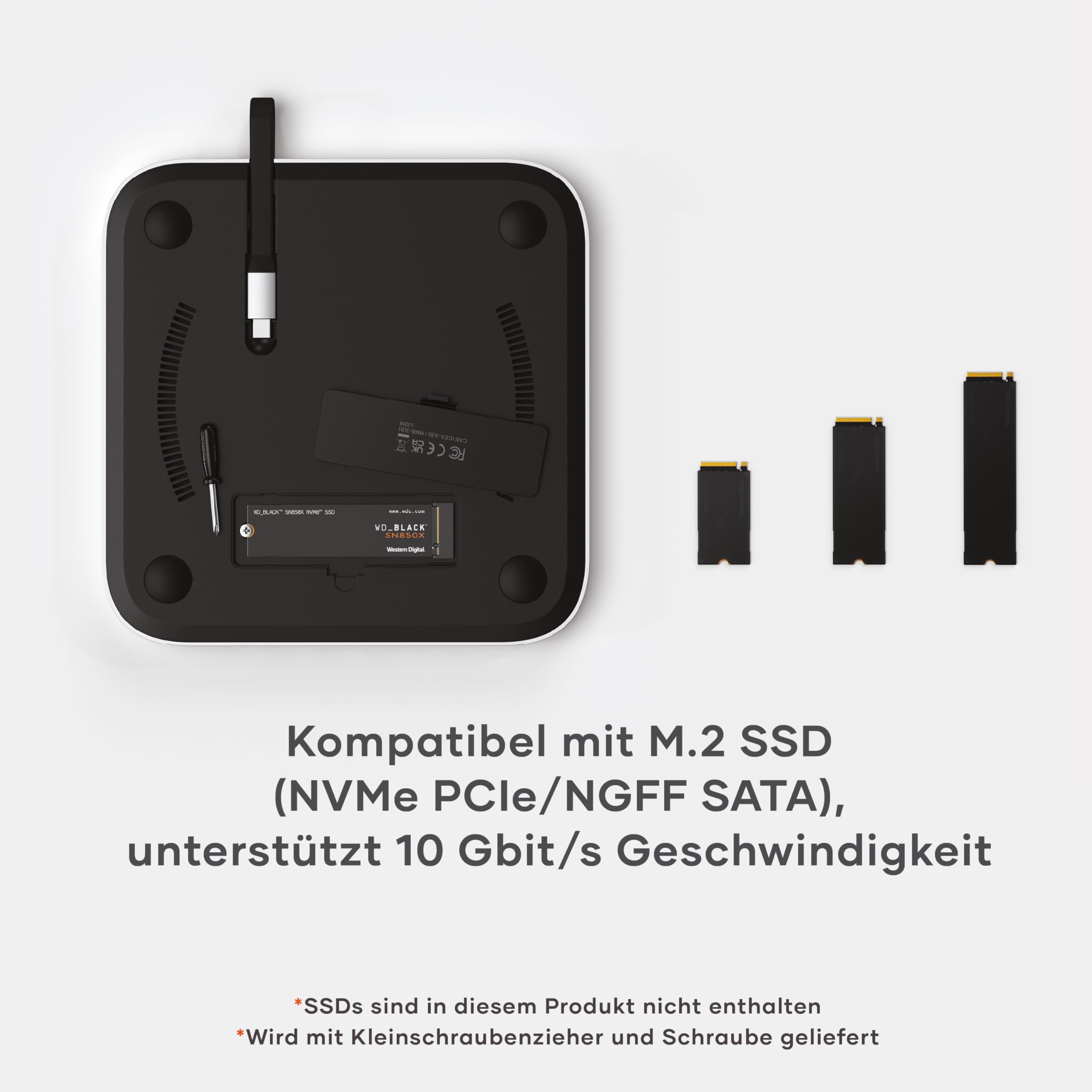 SATECHI Mac mini Hub & Ständer mit SSD-Gehäuse, NVMe/SATA M.2, USB-C 10 Gbit/s, 3X USB-A, Audio, komp. mit Mac mini (2023 M2/M1, 𝗻𝗶𝗰𝗵𝘁 𝗸𝗼𝗺𝗽. 𝗺𝗶𝘁 𝗠𝟰 𝗠𝗜𝗡𝗜) & Mac Studio (2025 M4/etc.) 2