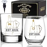 Ring Finger Wine Glass Set for Bride Groom - His & Hers Mr and Mrs Toasting Cups with Ring Design, Funny Wedding Gift for Couples Engagement Bridal Shower Anniversary - 305