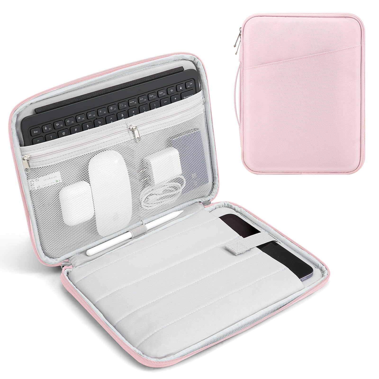 TiMOVO 9-11" Tablet Sleeve Bag for iPad 11-inch A16 2025, iPad 10.9"/10.2"| Air 11 Inch/5th/4th Gen. 10.9", Galaxy Tab A9+/A11Plus 11", Protective Bag with Pockets, Pink