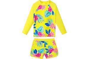 BAOHULU Girls Rash Guard Swimsuit 2 Pieces Long Sleeve Bathing Suit UPF 50+ Quick Dry Beach Swimwear Size 3-14 Years