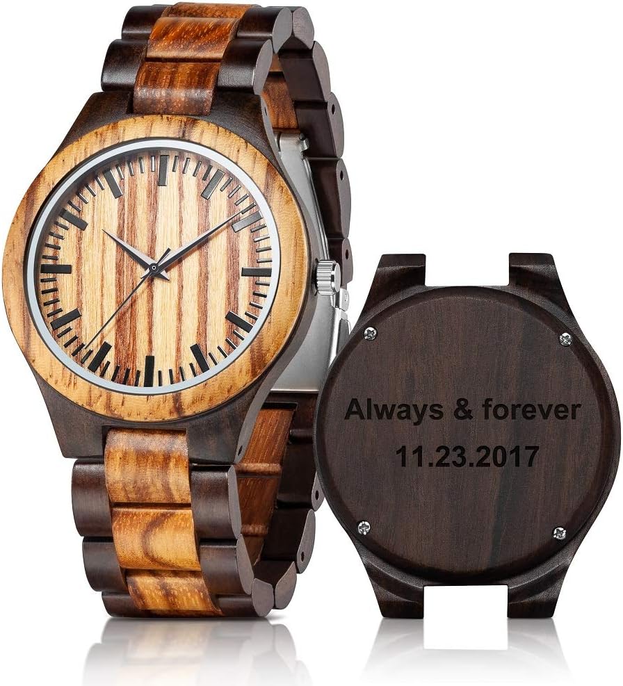 Engraved Wooden Watch for Men Custom Personalized Groomsmen Gift Ideas Customized Husband Boyfriend Dad Son Wood Wrist Watch for Anniversary Graduation Birthday Christmas Gifts