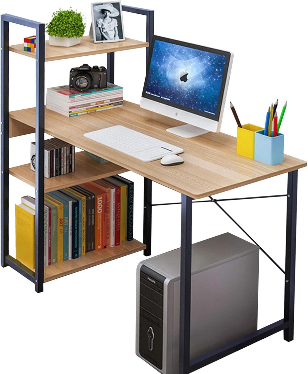 Power Computer Table Anmas Power Computer Desk with 4 Shelves,PC Laptop Table Home Office ...