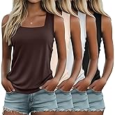 Riyiper 4 Pack Summer Women's Tank Tops Multipack Sleeveless Shirts Loose Fit Square Neck Tanks