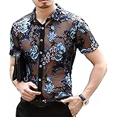 Yonititeee Mens Pattern Short Sleeve Shirts Button Down Slim Fit