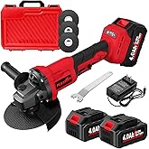 FULLYEA Cordless Angle Grinder 4-1/2 inch, 3-Speed Adjustable, 10000 RPM Electric Angle Grinder Portable with 2*4.0Ah Batteries & 3 Wheels, Battery Powered Grinder Tool Kit for Wood/Metal/PVC Cutting