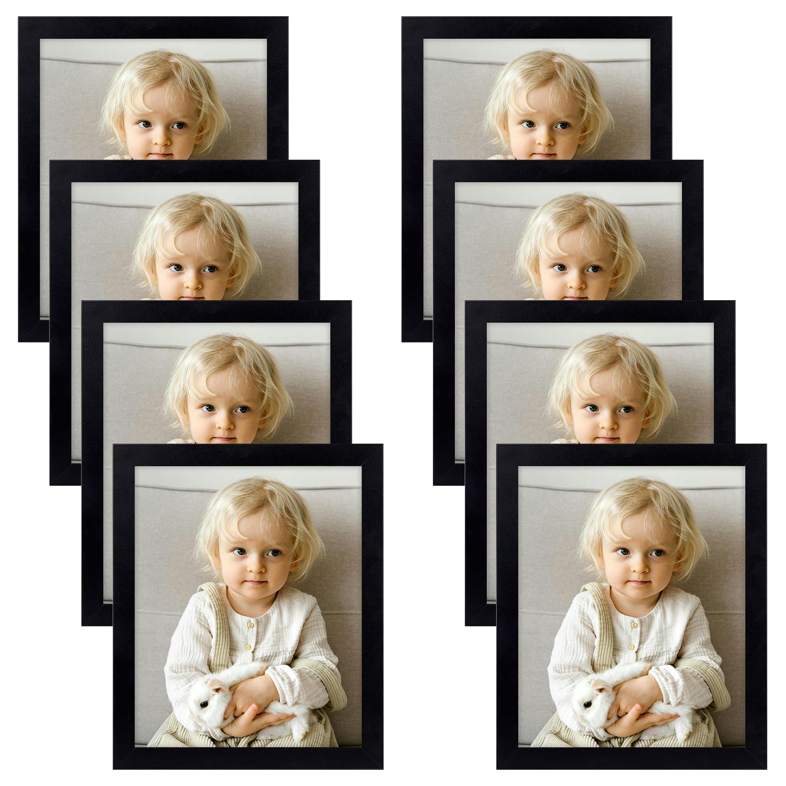 Golden State Art 8 x 10 Picture Frames Set of 8, Gallery Wall Frame Set Collage, Thin Tabletop Family Frame with Plastic Glass, Horizontal or Vertical Displays (8x10, Black, 8-Pack)