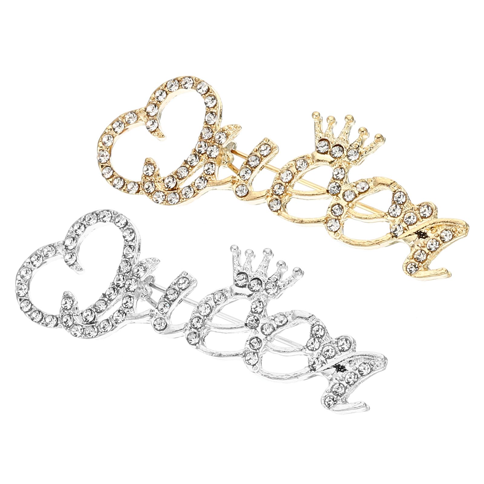 PATIKIL Letter Queen Crystal Safety Decorative Pin Brooch Clip Clasp Pin, 2Pcs Anti Exposure Enamel for Women Sweaters, Shawls, Collars, Dress, Golden and Silver