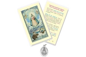TRENDZEEN Caridad Del Cobre Medalla - Caridad Del Cobre Oracion - 1 Inch Virgen De La Caridad Del Cobre Pendant, Spanish Caridad Del Cobre Prayer Card - Our Lady of Charity Medal, Patroness of Cuba - 2 Item Set