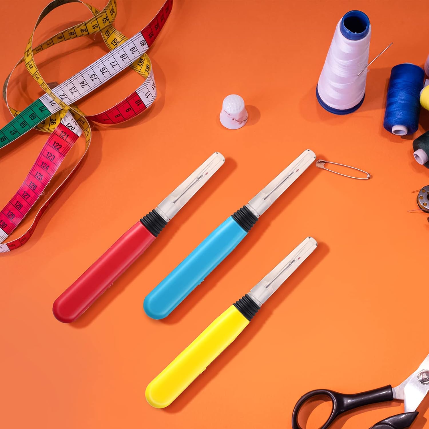 3 Pieces Seam Ripper Tools with Light, Handy Stitch Removal Tool Sewing Thread Remover Cutter Stitch Opener LED Light Seam Ripper Sewing Tools for Sewing Crafting Removing Threads, 3 Colors