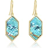 Boho Gold Colorful Abalone Shell Small Hexagon Dangle Drop Earrings for Women