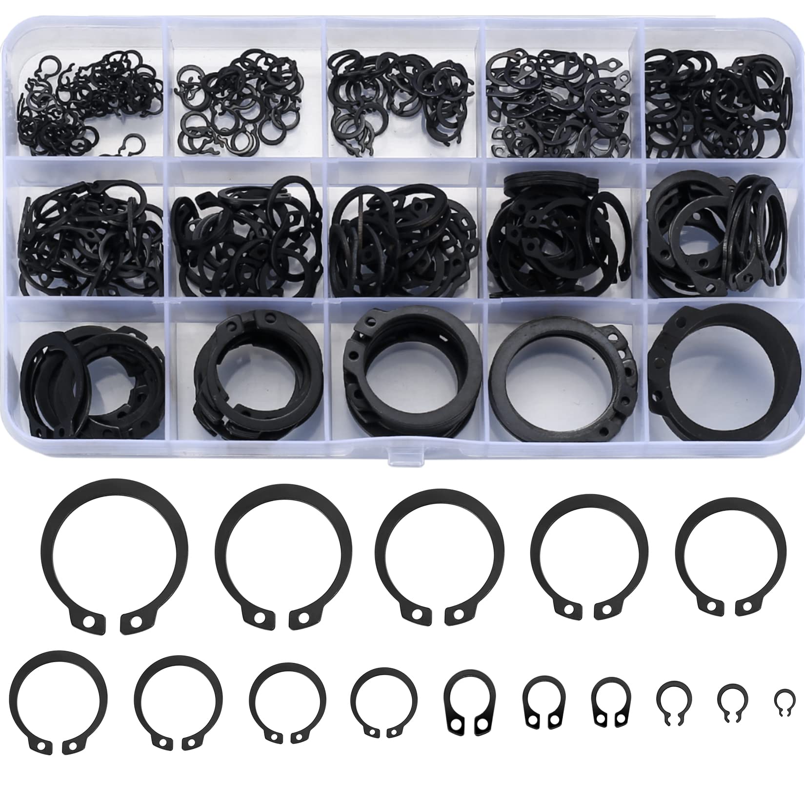 350 Pcs Circlips Set, E-Clips Snap Rings, External Retaining Ring Assortment Set, C-Clips, Snap Circlips Washer Split Buckle Washers, M4-M28