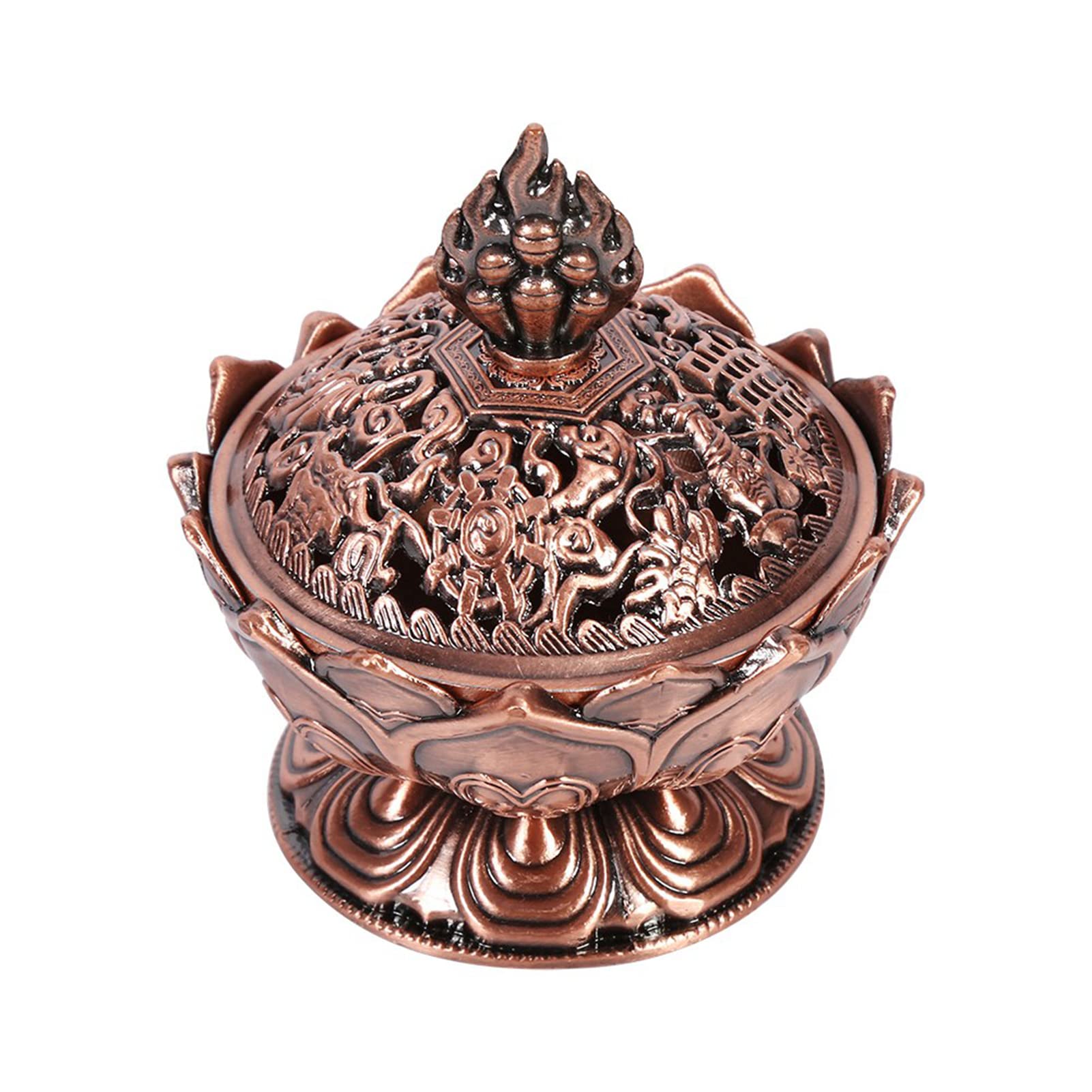 Incense, Home Decoration Vintage Lotus Shape Smoke Incense Incense Holder, 2.71 X 2.76inch(Red Bronze)