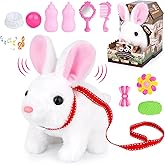 JIAJEGTGT Interactive Hopping Bunny Toy - Realistic Animated Stuffed Rabbit with Moving Ears, Includes Paper Hutch & Play Accessories, Birthday Gift for Toddlers Kids
