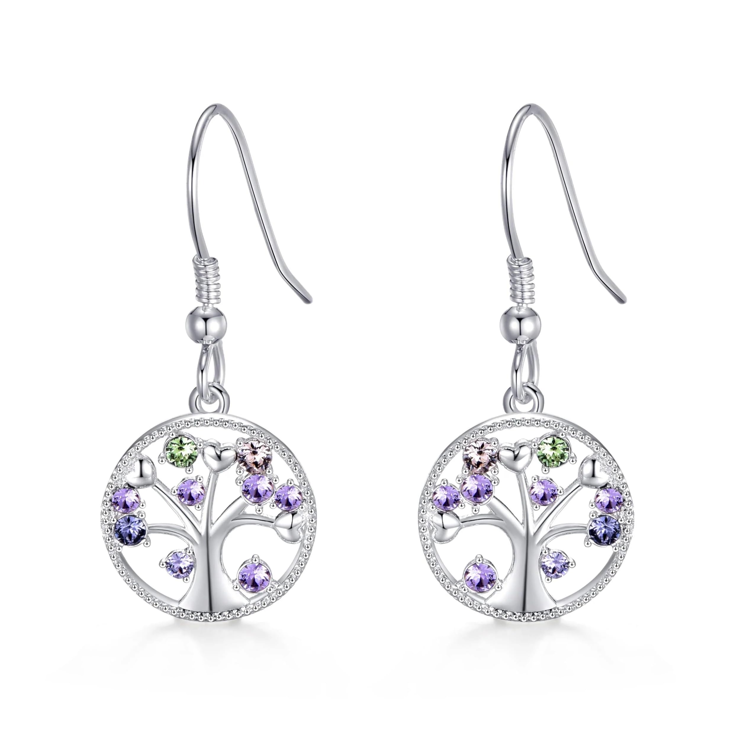 Philip Jones Silver Plated Chakra Tree of Life Drop Earrings Created with Crystals from Zircondia®