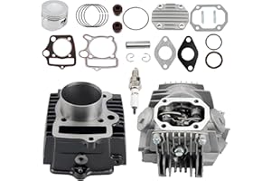 PowerMotor 52.4mm Cylinder and Head Assembly with Piston Ring Rebuild Kit and Gaskets for 4-Stroke Horizontal Engine 110cc ATV Dirt Pit Bike Go Karts Quad 4 Wheeler Dune Buggys Motorcyc