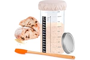 NEOBELLA Sourdough Starter Kit, 35 oz Sourdough Starter Jar with Thermometer, Feeding Date Band, Scraper, Cloth Cover, and Metal Lid. Sourdough Baking