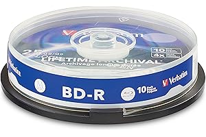 Verbatim M DISC BD-R 25GB 4X Lifetime Archival White Inkjet Hub Printable Blank Blu-Ray Recordable Media – 10pk Spindle