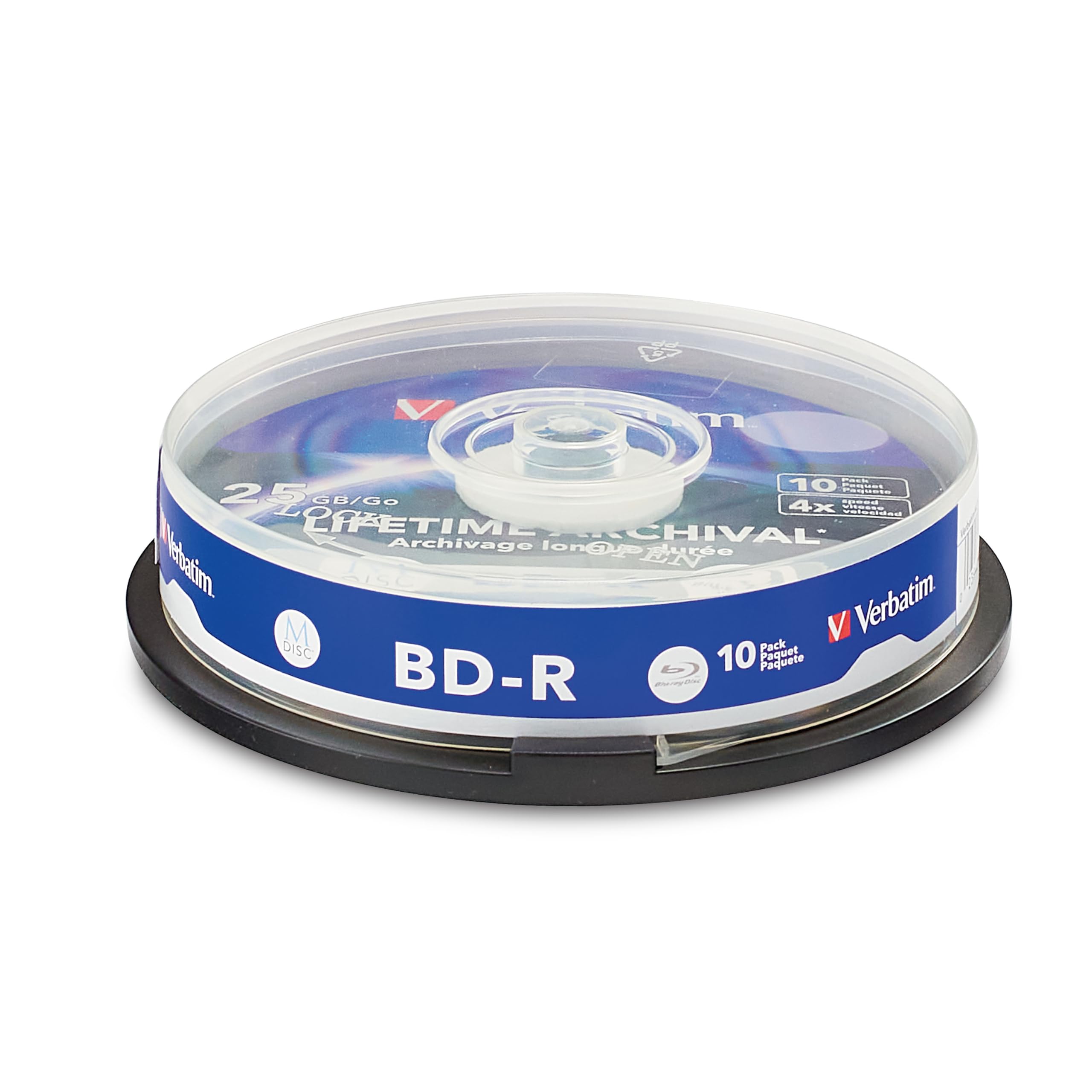Verbatim M DISC BD-R 25GB 4X Lifetime Archival White Inkjet Hub Printable Blank Blu-Ray Recordable Media – 10pk Spindle Image