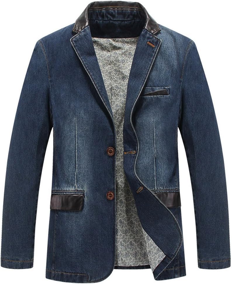 Men's 2 Buttons Denim Blazer Lapel Washed Denim Suit Jacket