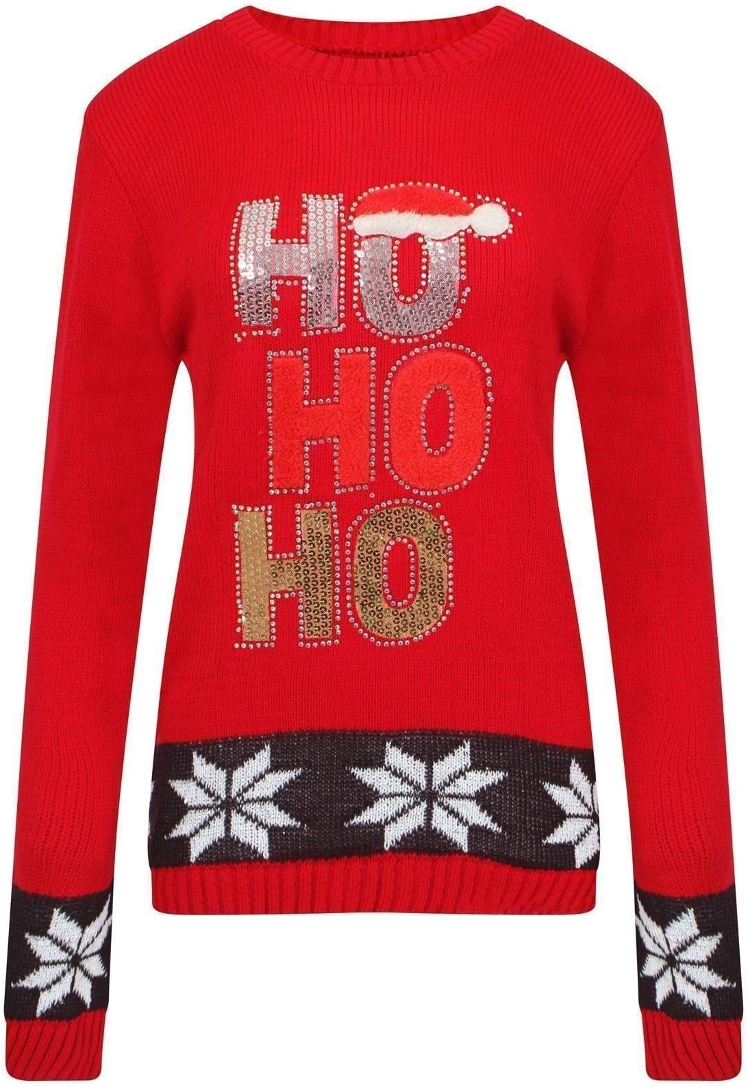 New Women Ladies 3D Christmas HO-HO-HO sequin jumper With Pom pom Hat Jumper Top