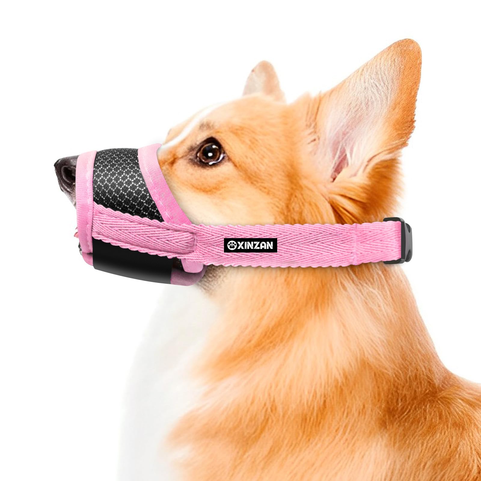 Dog Muzzle for Medium Dogs, Dog Muzzles to Prevent Biting Barking Eating, Soft Nylon Muzzle for Dogs, Adjustable Breathable Mesh Medium Dog Muzzle Allows Panting Drinking (Pink, M)