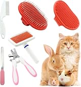 Crafterlife 6pcs Rabbit Grooming Kit Red with Brushes Nail Clipper