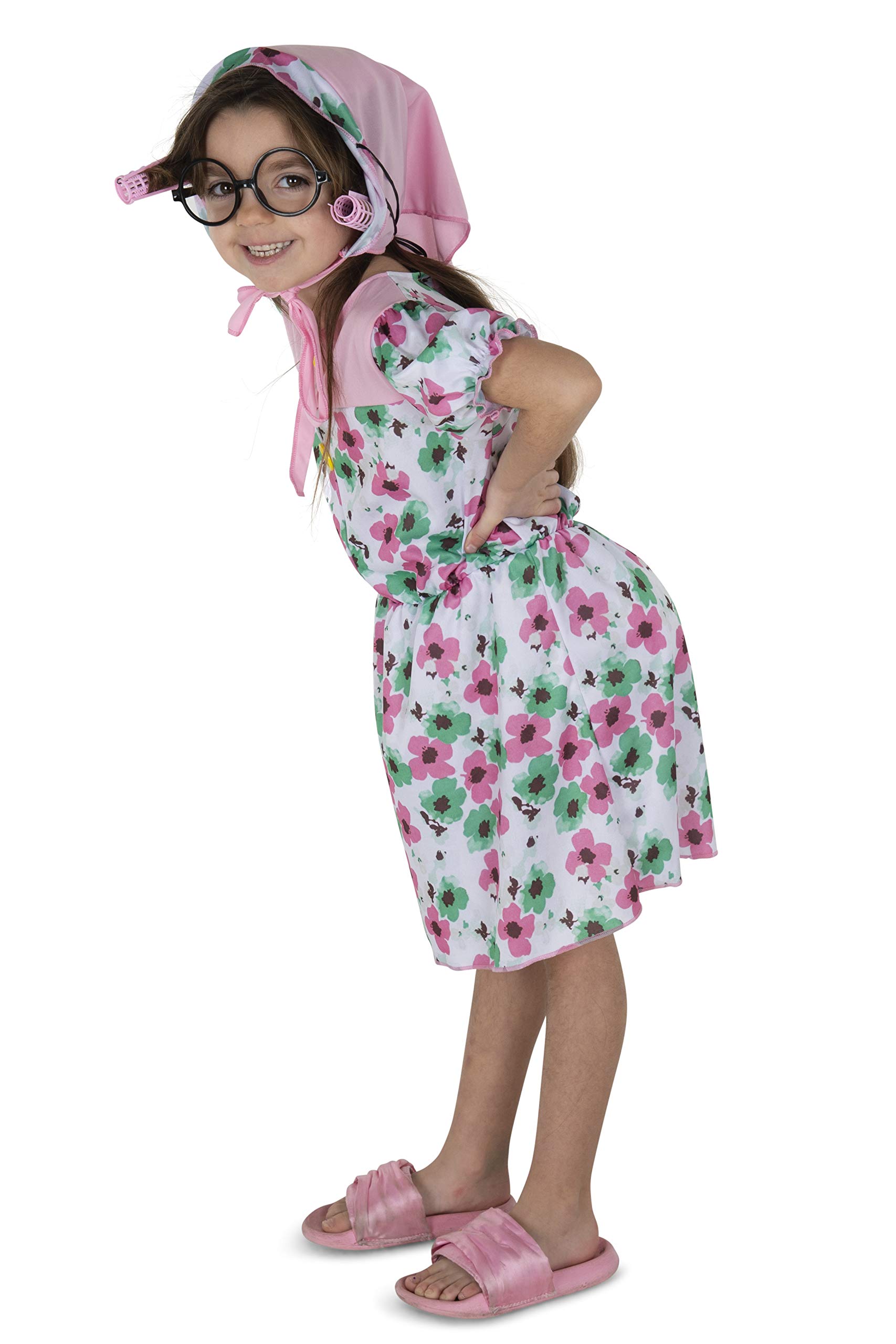 Dress Up America Lil' Granny Costume for Kids-Dress, Bonnet with Hair Rollers