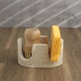 Nawgnail Natural Travertine Marble 2-Slot Sponge Holder for Kitchen Counter, 2-in-1 Stone Drying Rack, Sponge Caddy for Sink