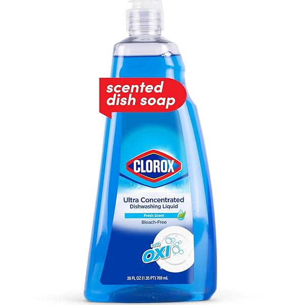 CLOROX ULTRA CONCENTRATED DISHWASHING LIQUID DISH SOAP WITH OXI, FRESH SCENT – BLEACH FREE DISH WASHING SOAP FOR KITCHEN DISHES FOR CLEANING GREASE, DISH DETEGENT LIQUID SQUEEZE BOTTLE, 26 FL OZ