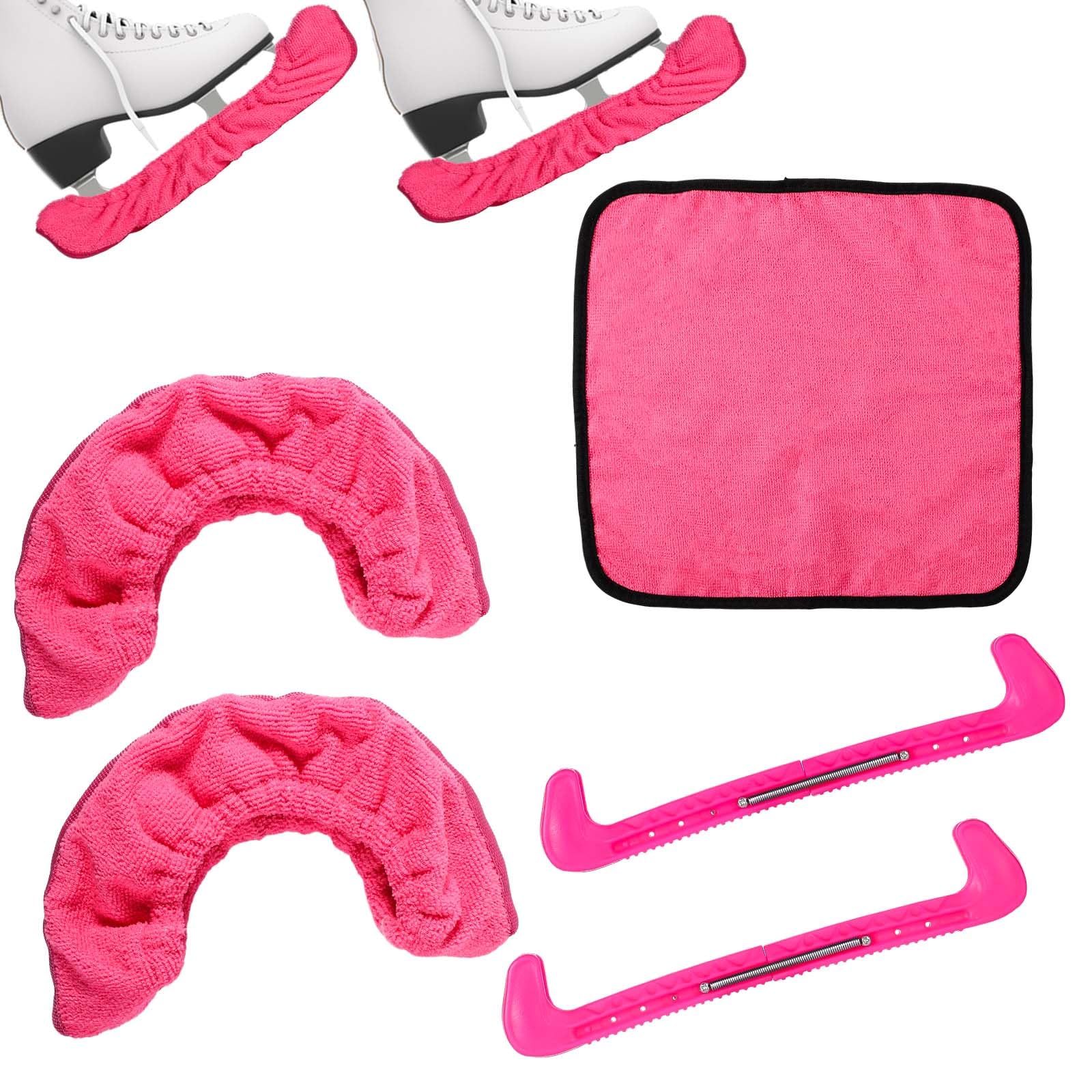 NQEUEPN Ice Skate Guards & Soakers & Towel Kit, Soft Skate Blade Covers and Hard Skate Guards Protectors Hockey Figure Skates Accessories for Men Women (Pink)