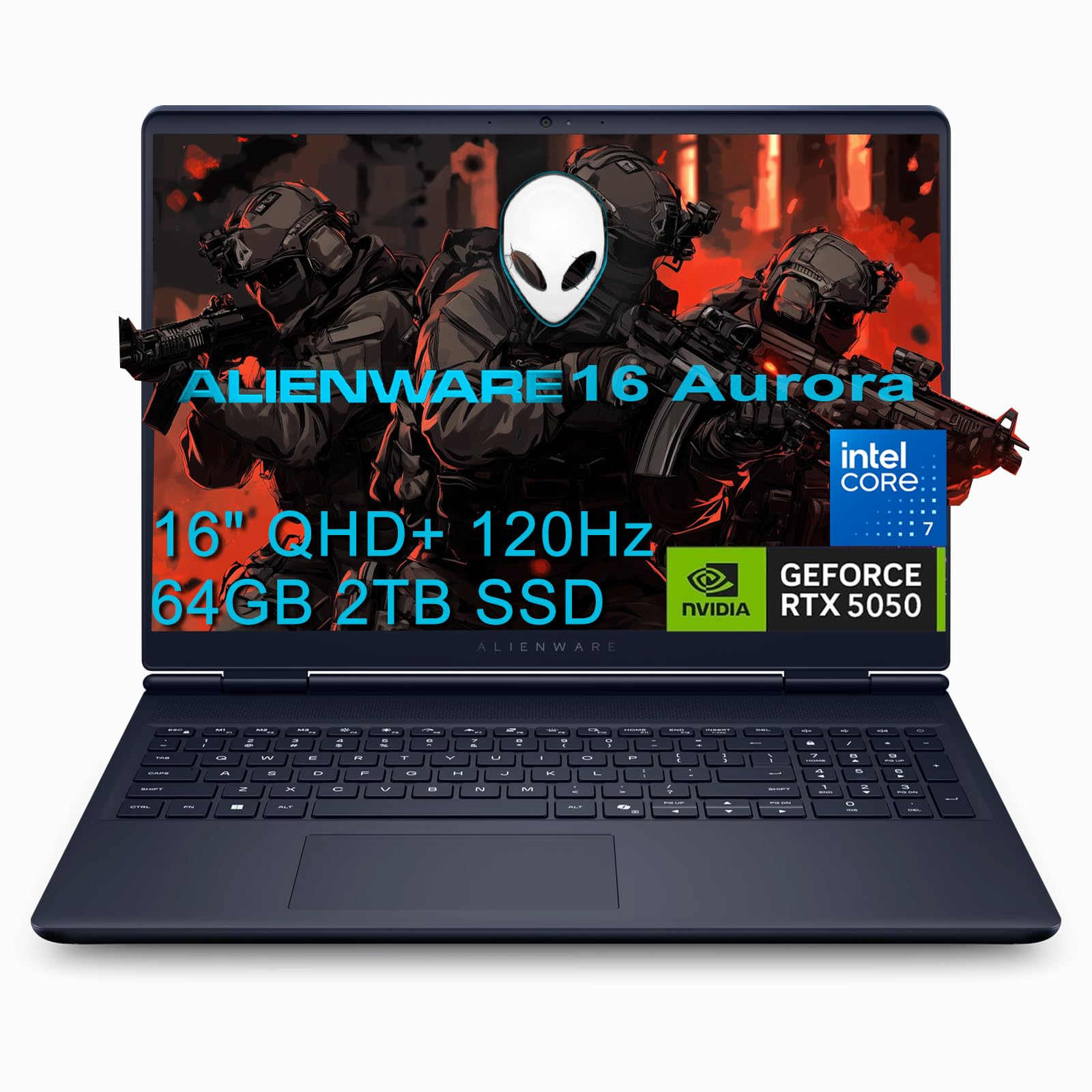 2025 Alienware 16 Aurora Gaming Laptop (16" QHD+ 120Hz, Intel 10-Core 7 240H, 64GB DDR5 RAM, 2TB SSD, NVIDIA GeForce RTX 5050 8GB), White Backlit Keyboard, Wi-Fi 7, Ethernet, Webcam, Win 11 Home