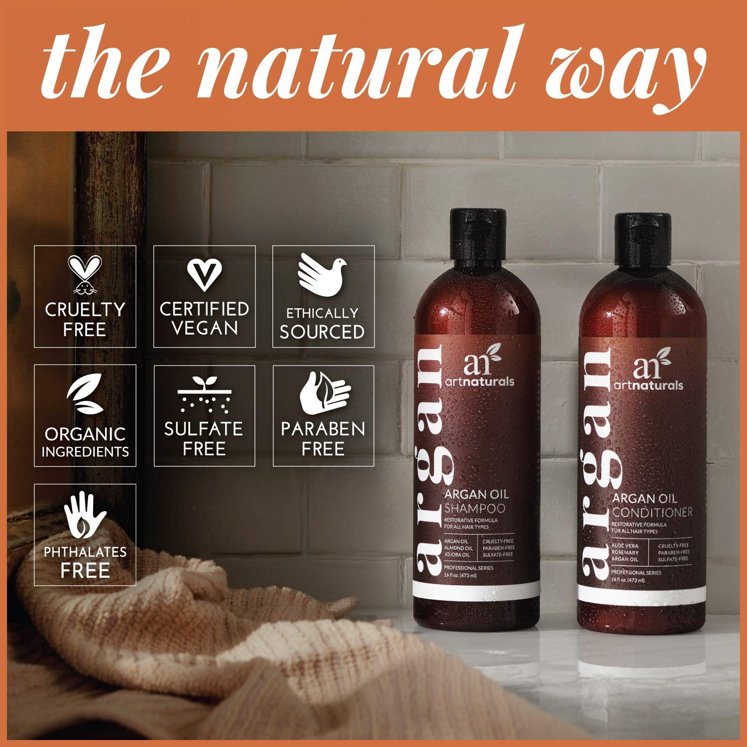 ArtNaturals Organic Moroccan Argan Oil Shampoo and Conditioner Set (2