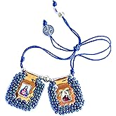 Catholic Scapular Bracelet Handmade Embroidered Dark Blue Stone Wristband of Sacred Heart of Jesus & Holy Virgin of Carmen 3cm x 3cm by Zaraleas