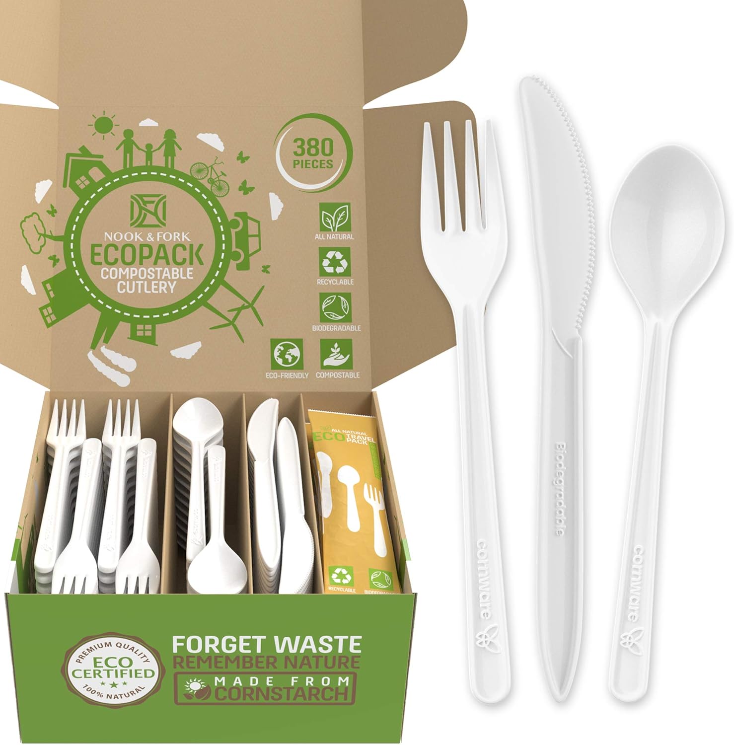 Ecoware Compostable Cutlery 380 Jumbo Pack Biodegradable Utensils Includes 160