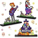 Yerliker 3 Pcs Day of The Dead Table Decorations Mexican Dia De Los Muertos Altar Centerpiece Halloween Sugar Skull Table Topper Wooden Day of The Dead Centerpiece for Halloween Mexican Party Decor