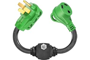 SWEETGLOW 50A to 30A RV Adapter & Surge Protector for Campers, Trailers - NEMA 14-50P to TT-30R Plug with Circuit Breaker, ETL-Listed (30A/50A Electrical Hookups, 18.5" (50A to 30A)