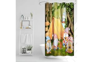 Uiiooazy Fairyland Forest Trees Green Grassland Kids Shower Curtain for Bathroom Spring Camping Playing Gnomes Fabric Waterproof Cloth Bathtub Curtains for Girls Children with Hooks 48x72 inches