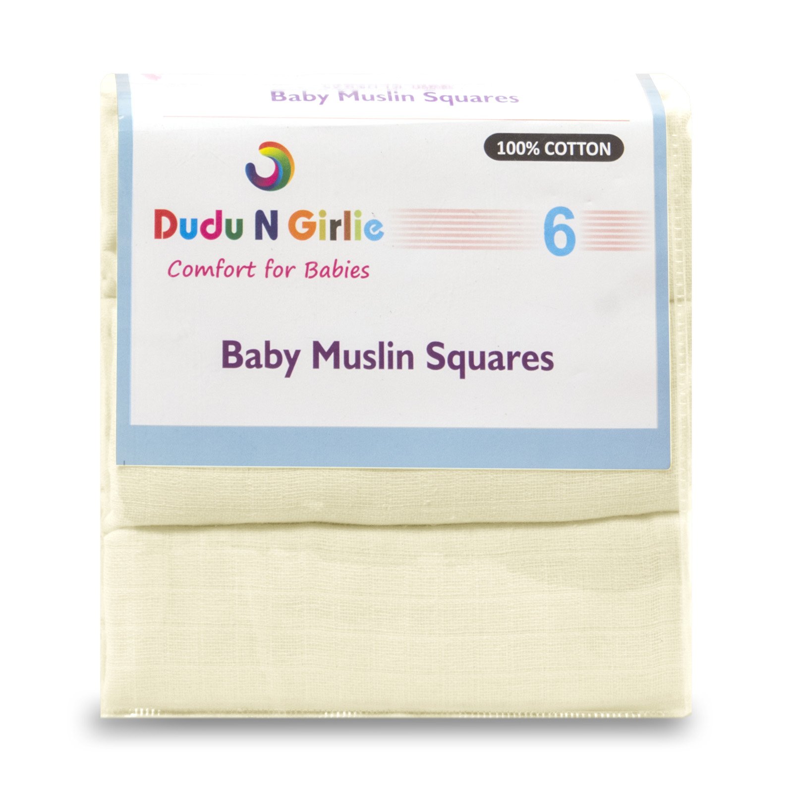 DUDU N GIRLIE Newborn Essentials Muslin Squares Baby Muslin Cloths | Washcloths Baby Face Towel 100% Cotton Soft and Absorbent | Burp Cloths Swaddle Blanket Extra Large 70x70cm (Pack of 6, Cream)