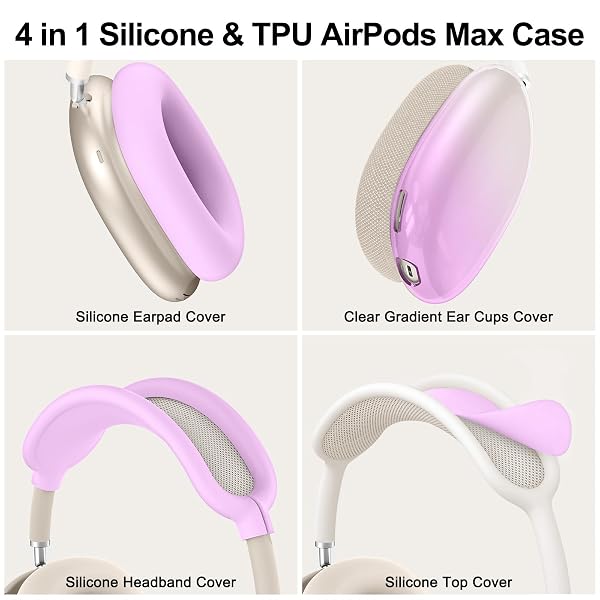 SILICONE CASE COVER FOR AIRPODS MAX 2,CLEAR GRADIENT TPU EAR CUPS COVER/EAR PAD CASE COVER/HEADBAND COVER FOR AIRPODS MAX 2/1 (2026/2024/2020),TRANSPARENT ACCESSORIES FOR APPLE AIRPOD MAX,LIGHT PURPLE