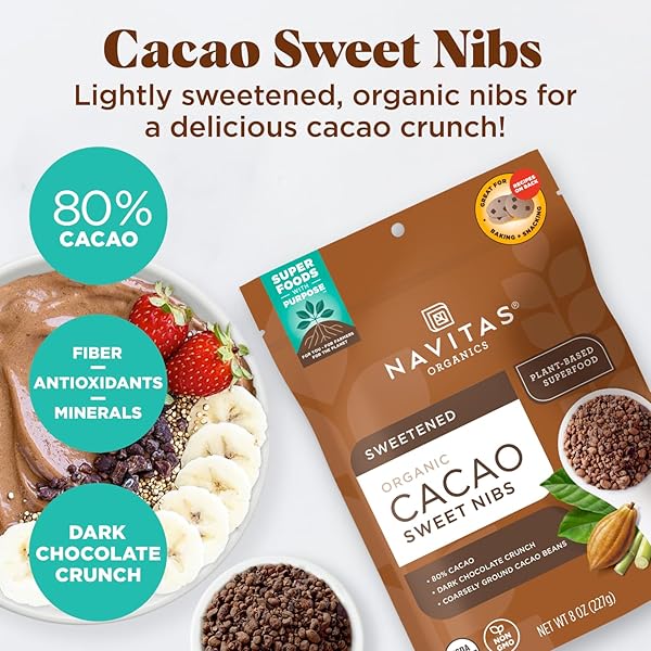 NAVITAS ORGANICS CACAO SWEET NIBS 8OZ. BAG, 56 SERVINGS — ORGANIC, NON-GMO, GLUTEN-FREE