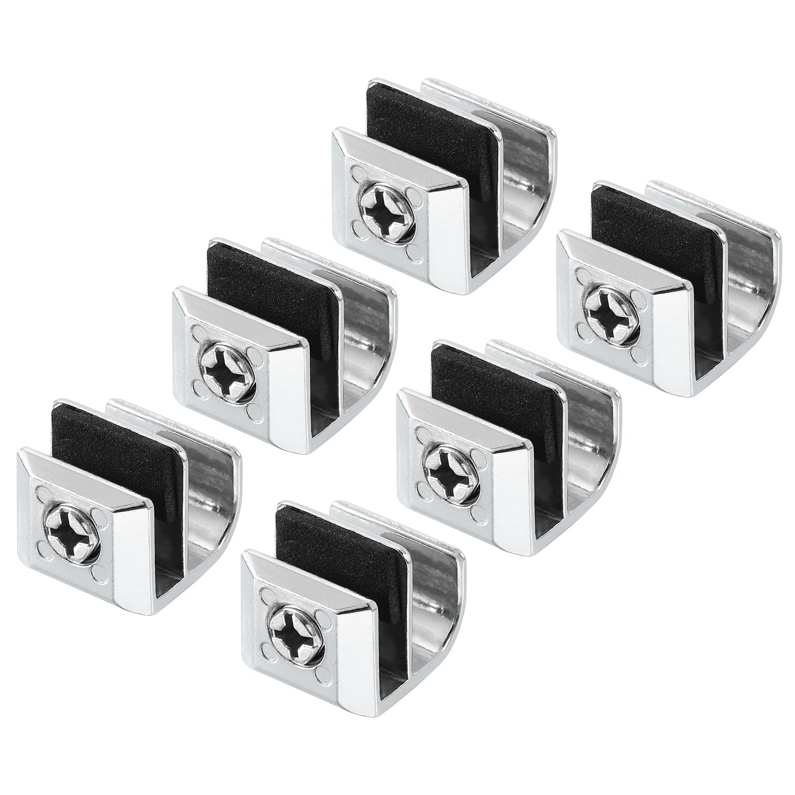PATIKIL Frameless Glass Clamp, 6 Pack Zinc Alloy Shower Door Glass Bracket Non-Porous Sliding Door Clips for 3-5 mm Glass in Wine Cabinet Pcs Door, Silver