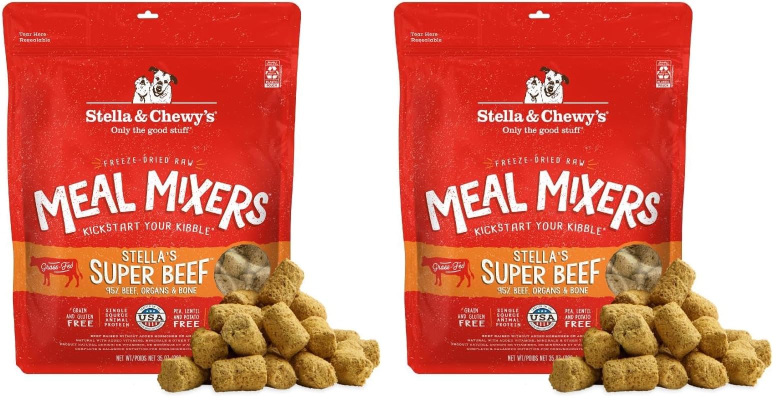 Stella & Chewy's Freeze-Dried Raw Beef Meal Mixers- Dog Food Topper and Mixer - Made with 95% Grass-Fed Beef, Organs & Bone - Perfect for Picky Eaters - Grain-Free - 35 oz (Pack of 2) Image