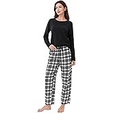 DAVID ARCHY 100% Cotton Pajamas Sets for Women Soft Flannel Lounge Sets for Women Long Sleeve Pjs Loungewear Sleepwear Comfy