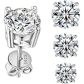 Moissanite Diamond Stud Earrings, 0.5Ct-4Ct Lab Diamond Earrings Studs 925 Sterling Silver, 18K White Gold Plated Silver Studs for Women Men Gift