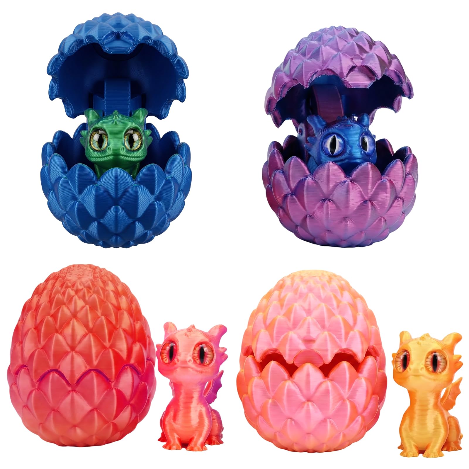 4 Pcs 3D Printed Dragon Set, Mini 3D Printed Animals, Dragons Eggs With Dragon Inside