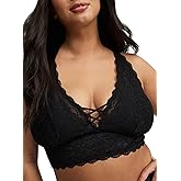 Torrid Women's Plus Size Simply Lace XO Bralette with Crisscross Design, Rich Black, 00