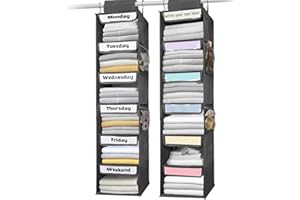 AELS 6-Shelf Weekly Clothes Organizer Set of 2, Hanging Closet Organizer for Kids & Adults, Monday Through Friday with Visual Label, Prepare & Organize Clothing, Shoes & After School Activities