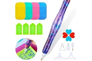 NiArt 18PCS Handmade Resin 5D DIY Diamond Painting Pen Kit with Interchangeable Tips and Non-Slip Mat Tray, for Nail Art and Diamond Embroidery (Purple)